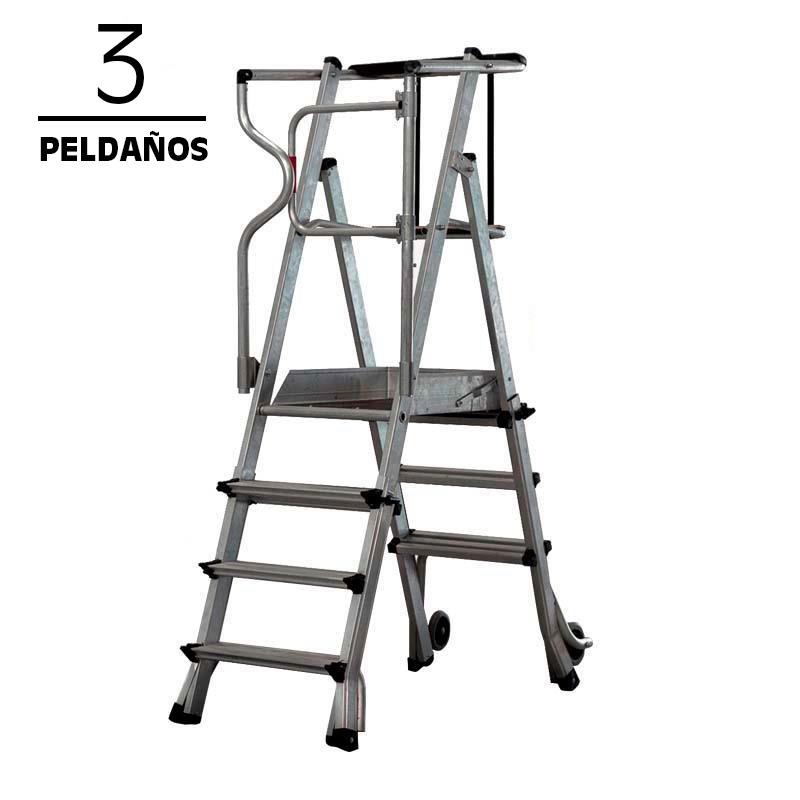 ESCALERA ALUMINIO PLEGABLE GUARDACUERPOS 3 PELDAÑOS CON PLATAFORMA AIRMEC