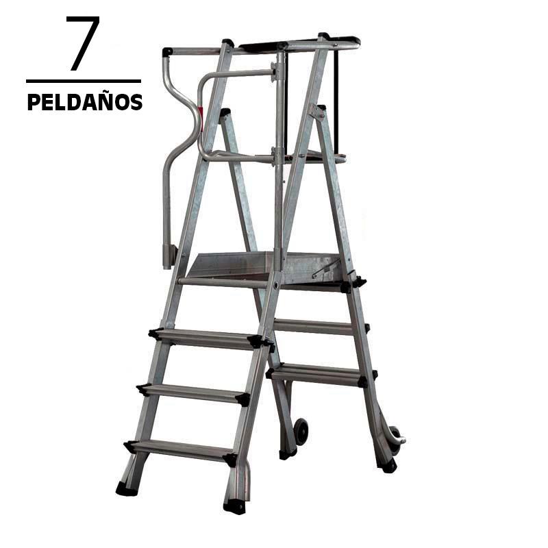 ESCALERA ALUMINIO PLEGABLE GUARDACUERPOS 7 PELDAÑOS CON PLATAFORMA AIRMEC