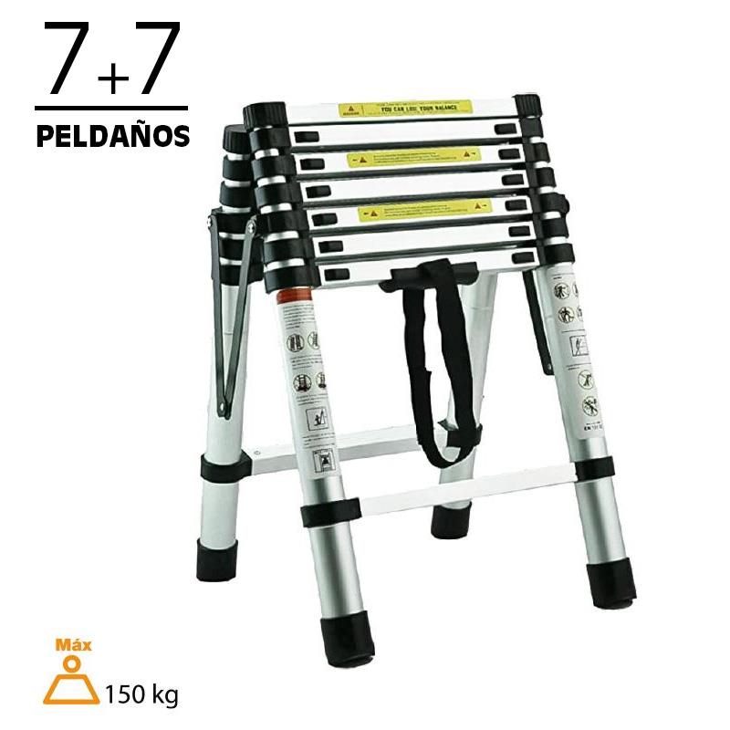 ESCALERA TELESCÓPICA ALUMINIO 7+7 PELDAÑOS AIRMEC