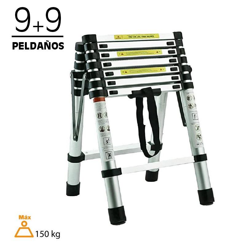 ESCALERA TELESCÓPICA ALUMINIO 9+9 PELDAÑOS AIRMEC