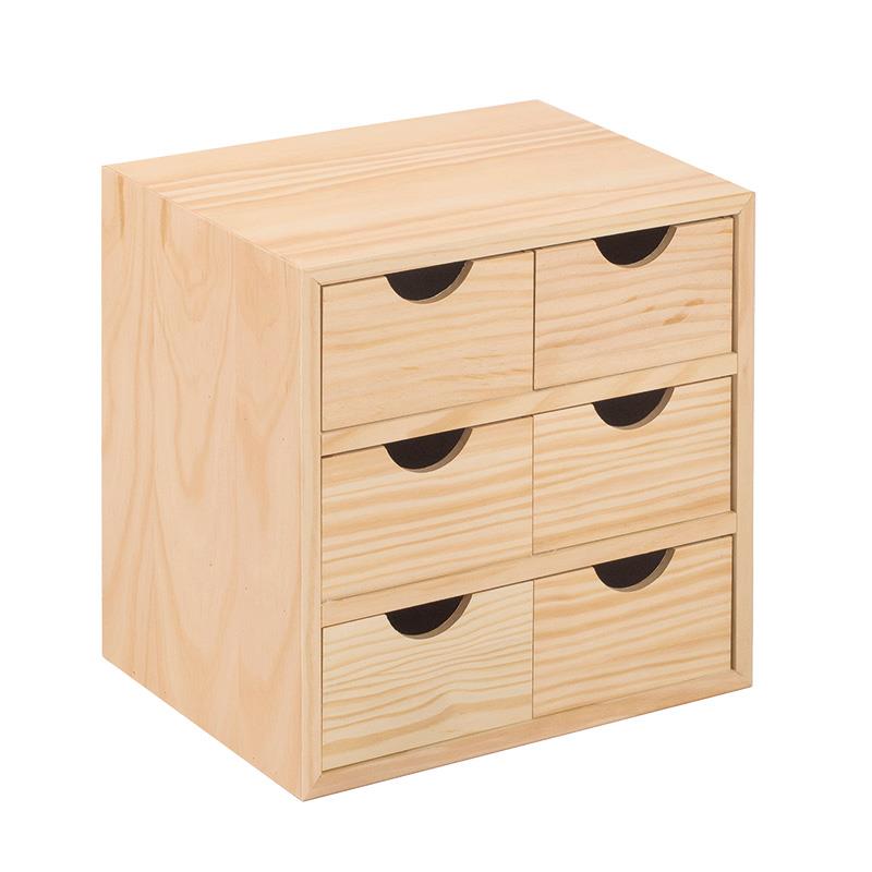 CAJONERA MULTIUSOS DE MADERA MINI BLOC 28X20X28CM RECHAPADO PINO MACIZO