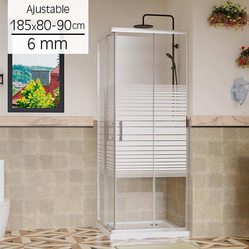 MAMPARA DUCHA CUADRADA AJUSTABLE RAYADA 80-90 CM 6MM BENOTTI