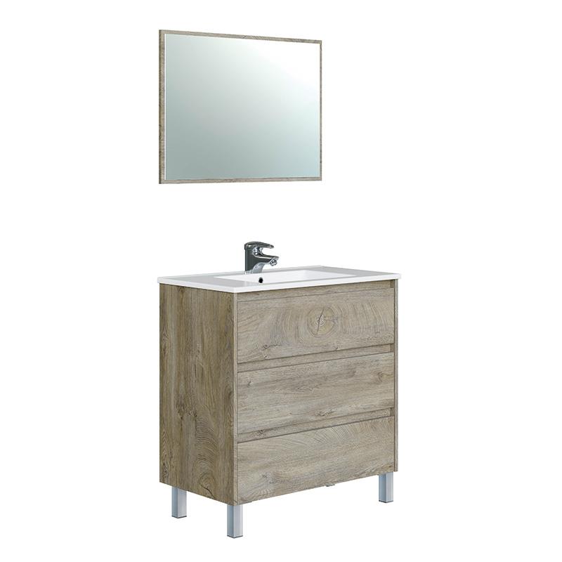 MUEBLE DE BAÑO + ESPEJO DAKOTA ROBLE ALASKA 86X80X45CM BENOTTI