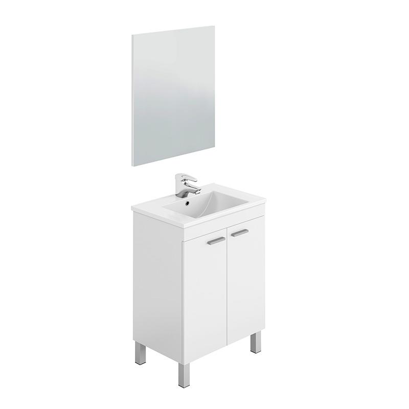 MUEBLE DE BAÑO + ESPEJO BLANCO BRILLO 80X60X45CM BENOTTI