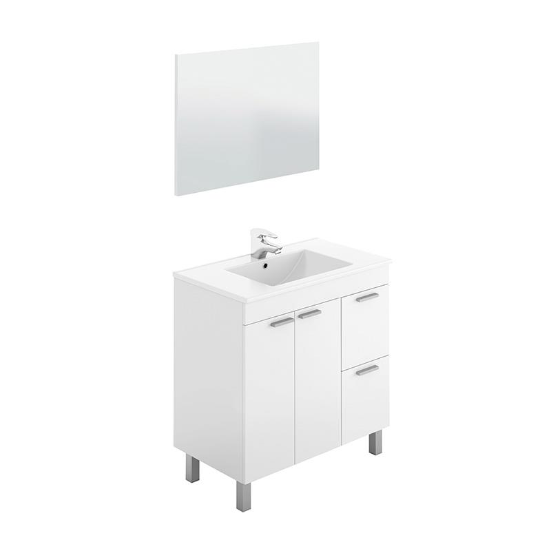 MUEBLE DE BAÑO + ESPEJO BLANCO BRILLO 80X80X45CM BENOTTI