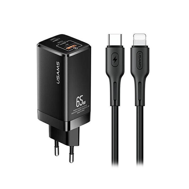 CARGADOR RAPIDO 65W USB + CABLE SJ406 U43 NEGRO USAMS