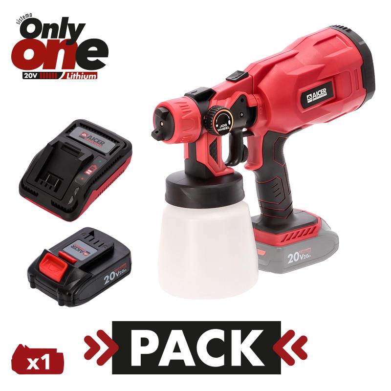 PACK PISTOLA PINTAR 20V ONLYONE + CARGADOR + BATERIA 20V 2AH ONLYONE AICER