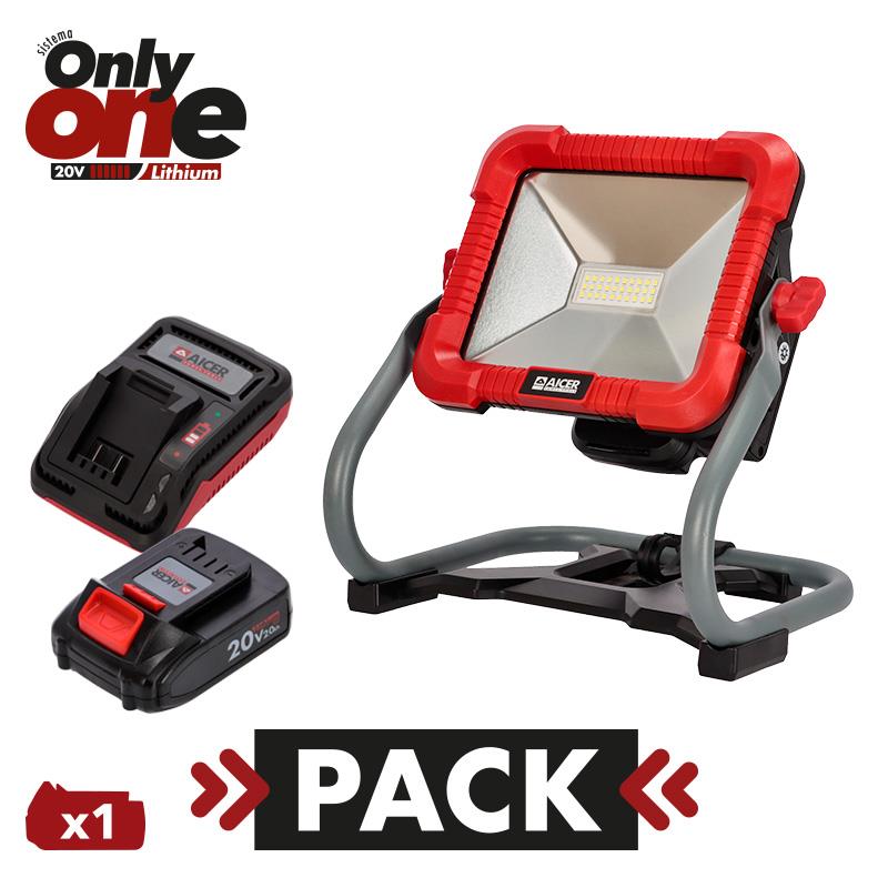 PACK FOCO LED 20V 30W ONLYONE + CARGADOR + BATERIA 20V 2AH ONLYONE AICER