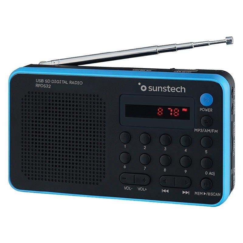 RADIO PORTÁTIL BLUE AM/FM 70 PRESINTONIAS ALTAVOZ 1.4W RMS SUNSTECH