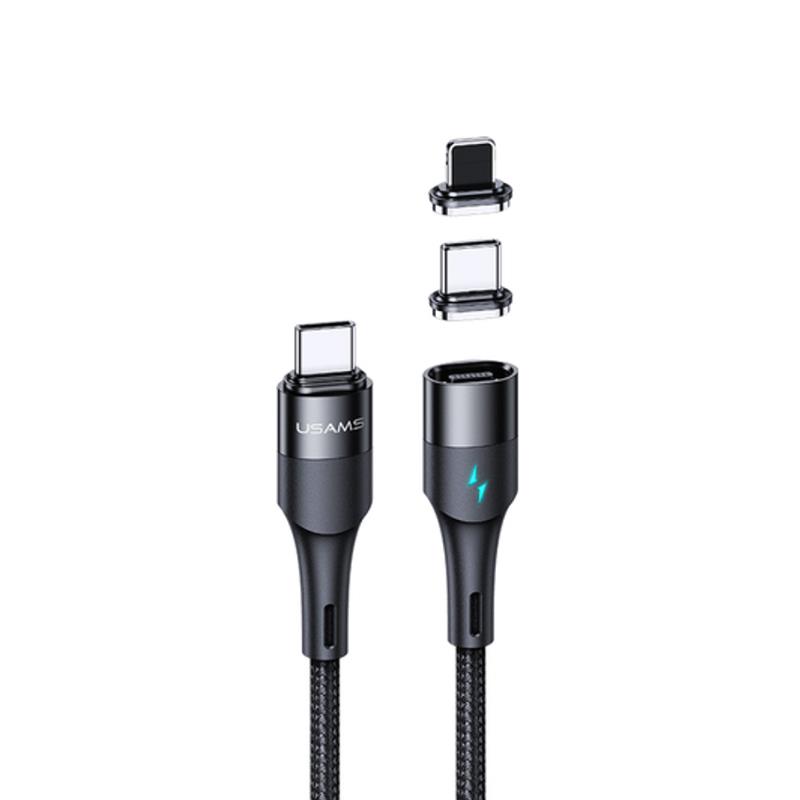 CABLE MAGNETICO 3 EN 1 TIPO C LIGHTNING 1.2 METROS NEGRO USAMS