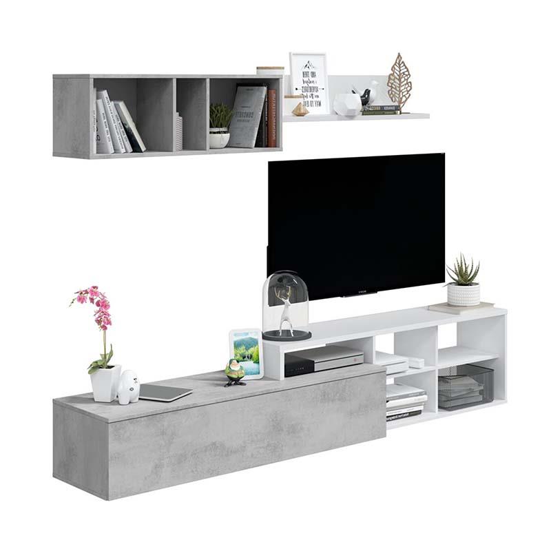 MODULO SALON TV CEMENTO/BLANCO ARTIK KALI REVERSIBLE MOMI