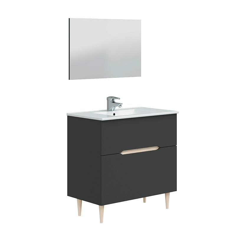 Mueble de baño o aseo con espejo a juego color gris ceniza 80x80x45cm SIN  lavabo