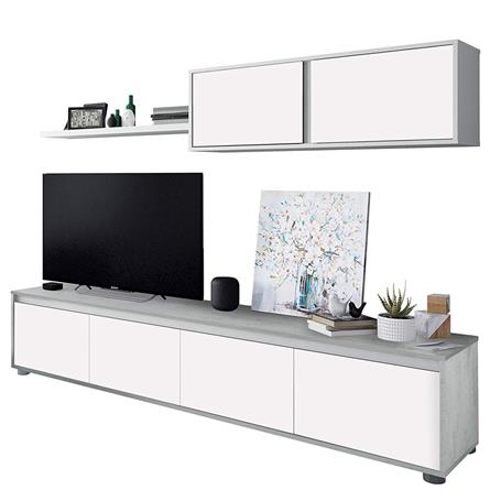 Mueble TV de pared 200 cm Blanco brillante y gris antracita - Abitare