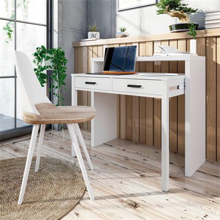 Mesa de ordenador con ruedas, madera y SABINE blanco