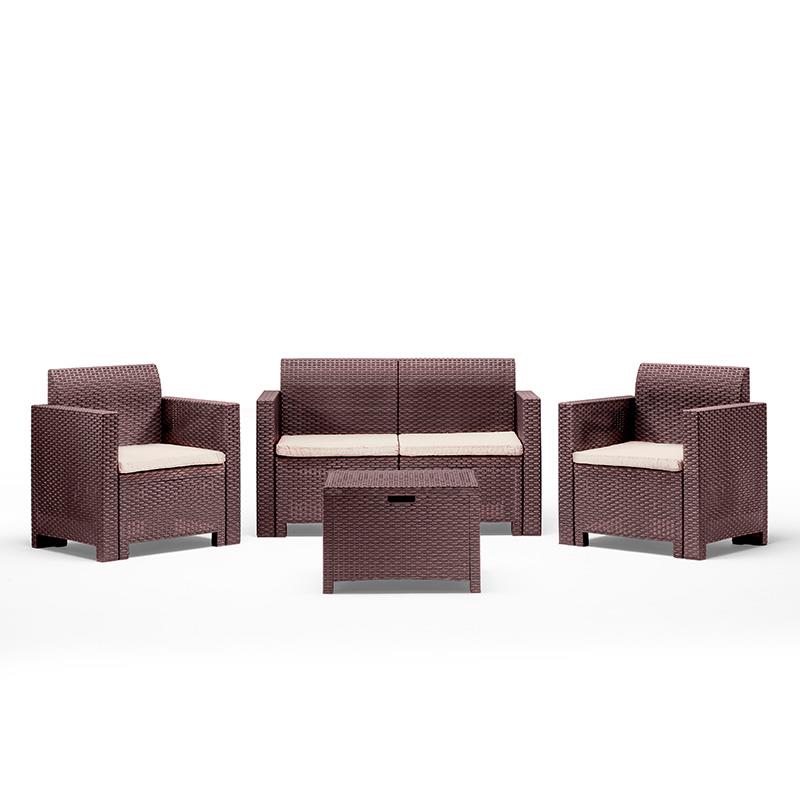 SET TERRAZA 3 SILLONES Y MESA ACABADO RATTAN SERIE NEBRASKA MARRON BICA