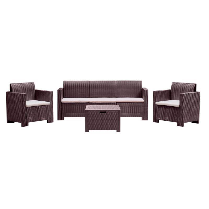 SET TERRAZA 3 SILLONES Y MESA ACABADO RATTAN SERIE NEBRASKA MARRON BICA