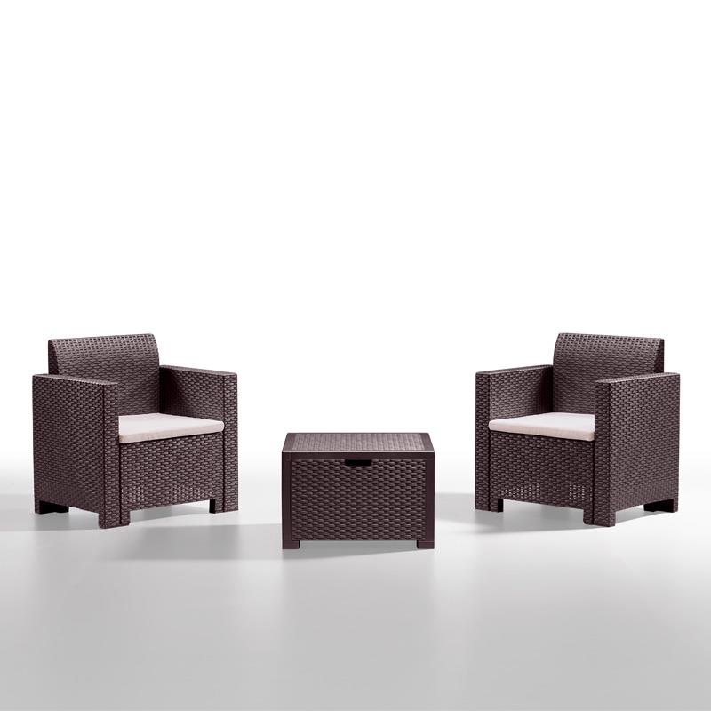 SET TERRAZA 2 SILLONES Y MESA MARRON SERIE NEBRASKA ANTRACITA BICA