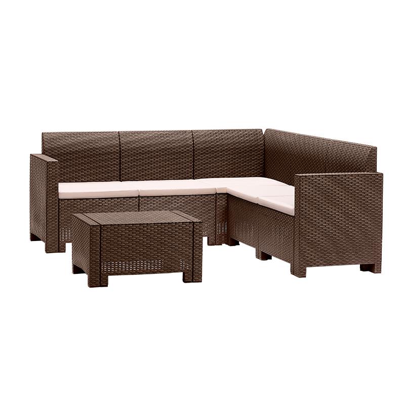 SET SALON DE JARDIN 1 SOFA Y MESA SERIE NEBRASKA CORNER MARRON BICA