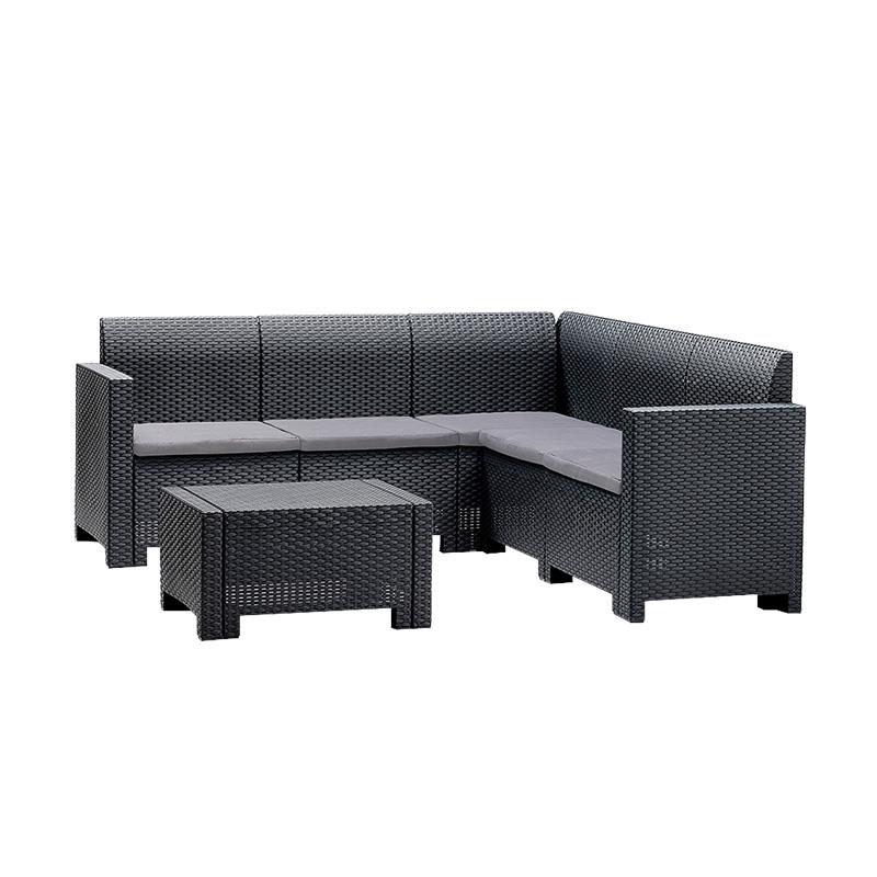 SET SALON DE JARDIN 1 SOFA Y MESA SERIE NEBRASKA CORNER ANTRACITA BICA