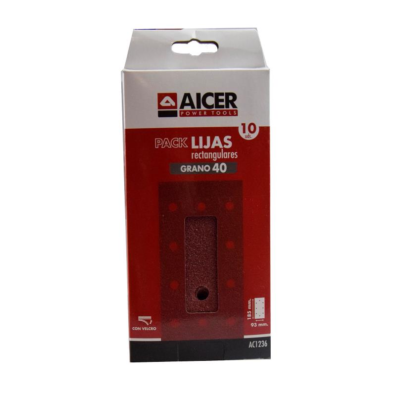 PACK 10 LIJAS RECTANGULARES 93X185MM GR.40 AICER