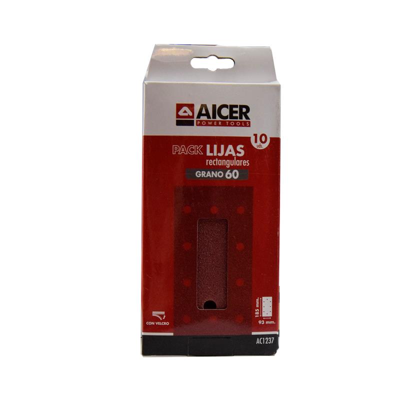 PACK 10 LIJAS RECTANGULARES 93X185MM GR.60 AICER