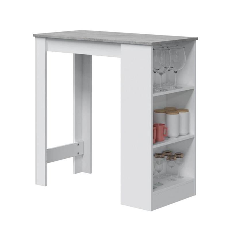 MESA ALTA COCINA/BAR CON ESTANTERÍA 105X103X50CM BLANCO/CEMENTO MOMI