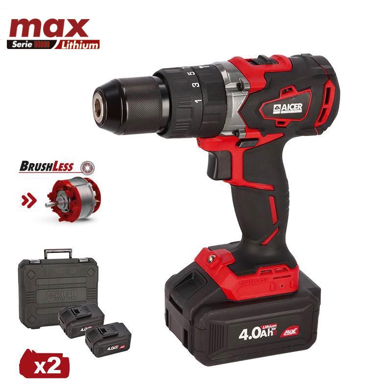 TALADRO 20V SIN CARBONES 2X4AH SERIE MAX AICER