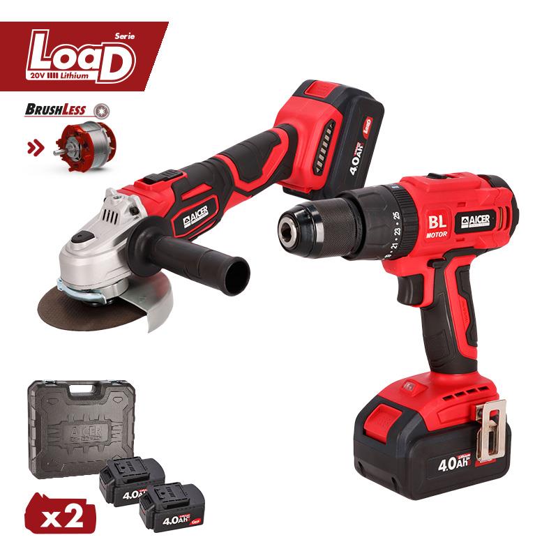 PACK TALADRO + RADIAL 20V SIN CARBONES 2X4AH SERIE LOAD AICER