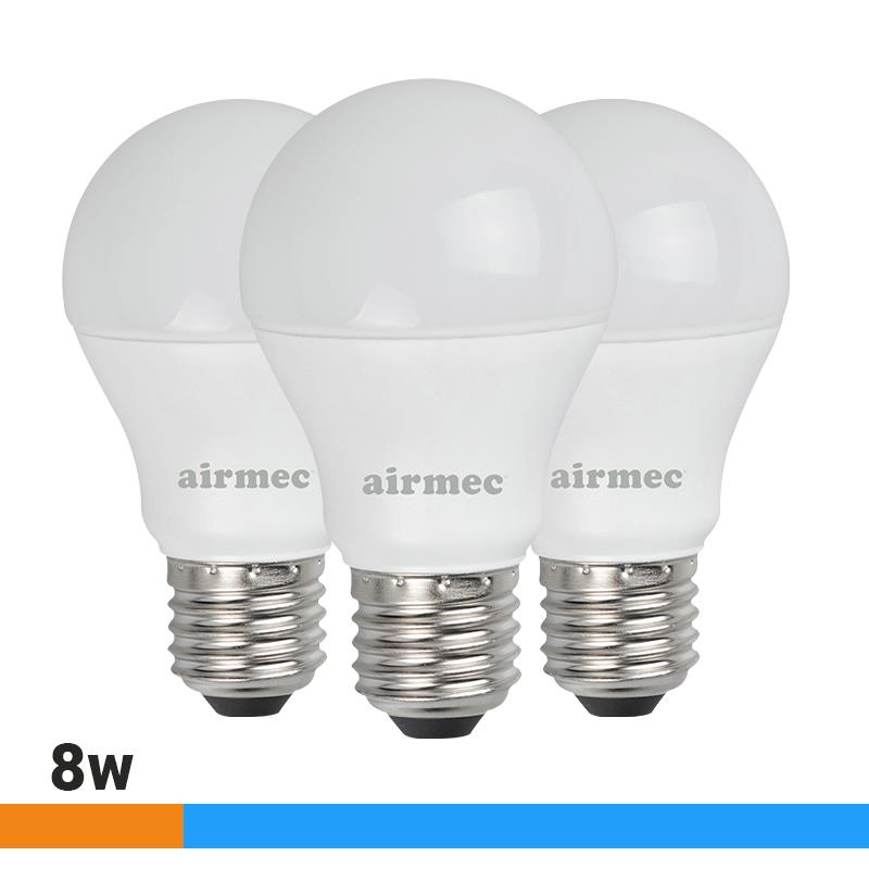 A60 8W LUZ FRÍA E27 PACK 3 BOMBILLAS LEDS AIRMEC