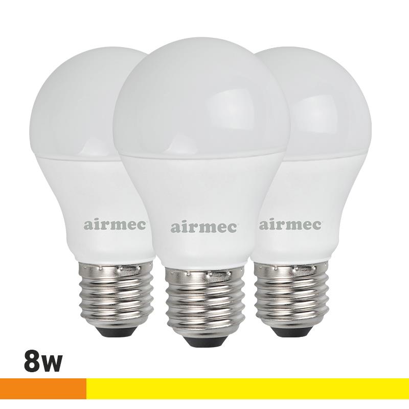 A60 8W LUZ CÁLIDA E27 PACK 3 BOMBILLAS LEDS AIRMEC